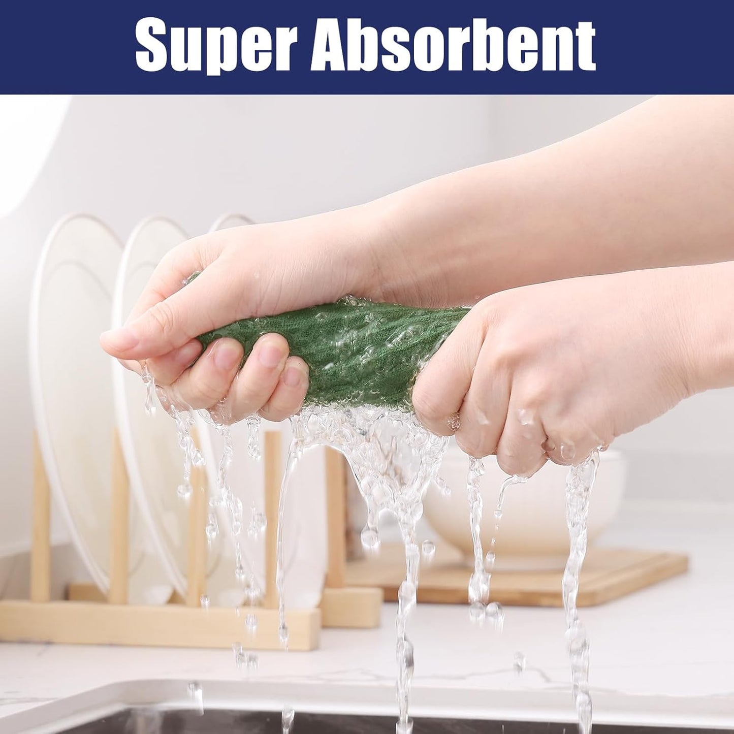 Homaxy Microfiber Waffle Weave Kitchen Dish Cloths, 12 x 12 Inch Ultra Absorbent and Solid Color Dish Towels for Kitchen Fast Drying Dishcloth for Washing Dishes, 12 Pack, Grass Green