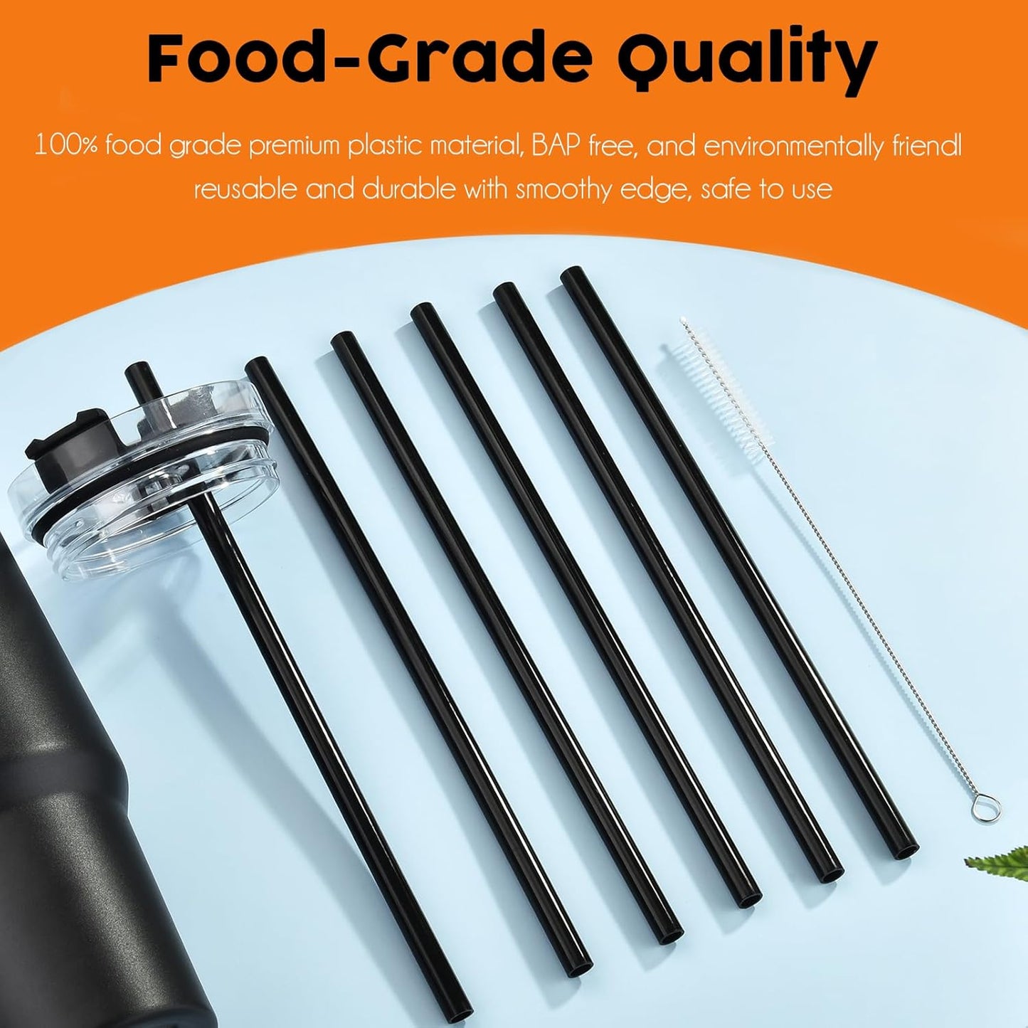 ALINK Black Replacement Straws for Stanley 20oz 14oz Tumble, 6 Pack Reusable Straws for Stanley Quencher 20oz 14oz Cups with Cleaning Brush, Dishwasher Safe and BPA Free