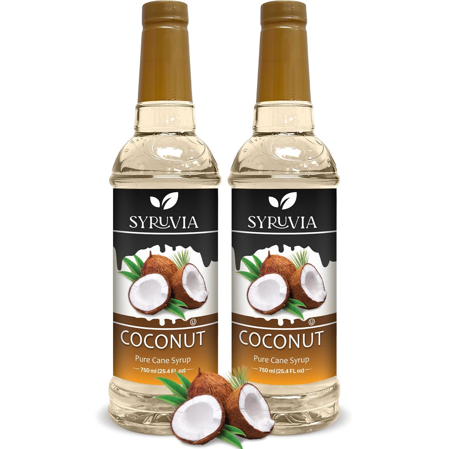 Syruvia Coconut Coffee Syrup – 25.4 fl oz – Syrup for Coffee, Lattes, Shakes, Smoothies, Desserts – 100% Vegan, Gluten Free, Kosher (Pack of 2)