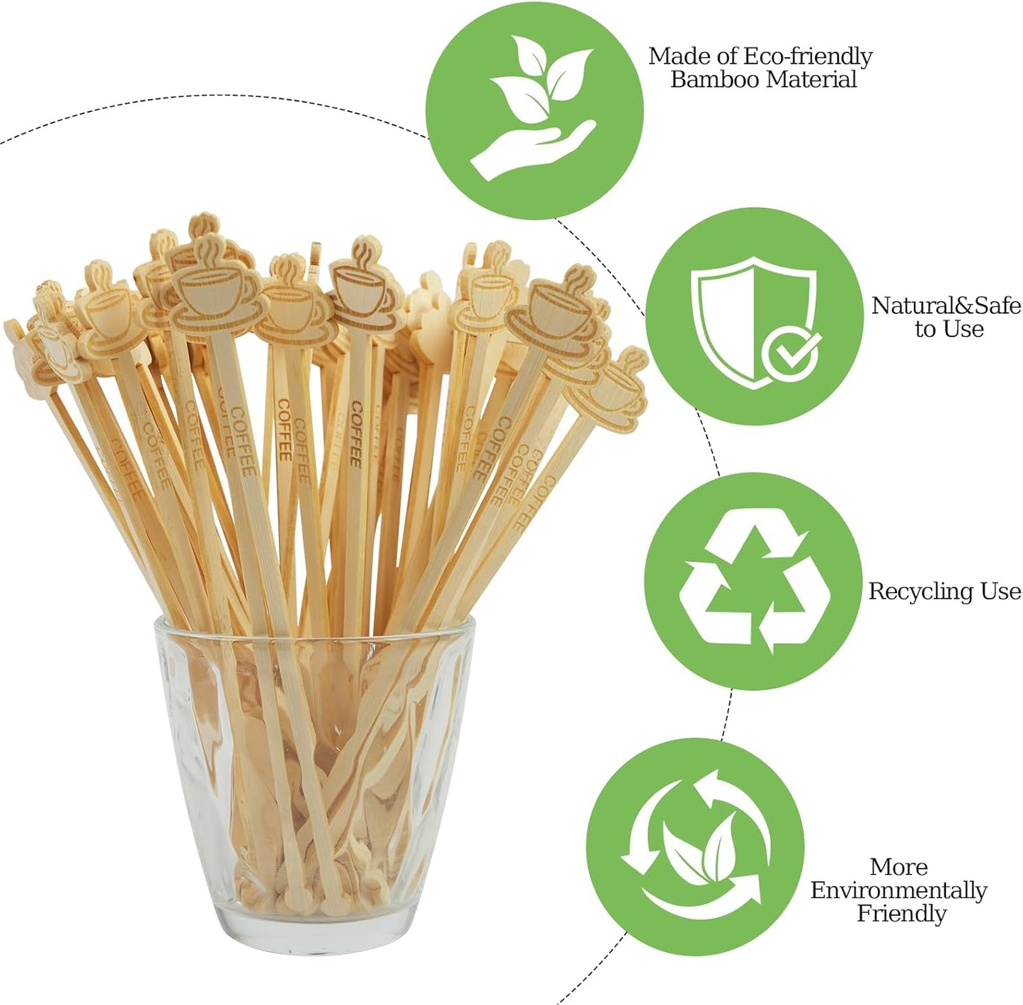 60Pcs Coffee Stirrers-7Inch Natural Bamboo Stir Sticks Beverage Mixer with Coffee Ends Disposable Environmentally Friendly Biodegradable Cafe Grade Stir Sticks for Cocktails Milk Tea Hot & Cold Drinks