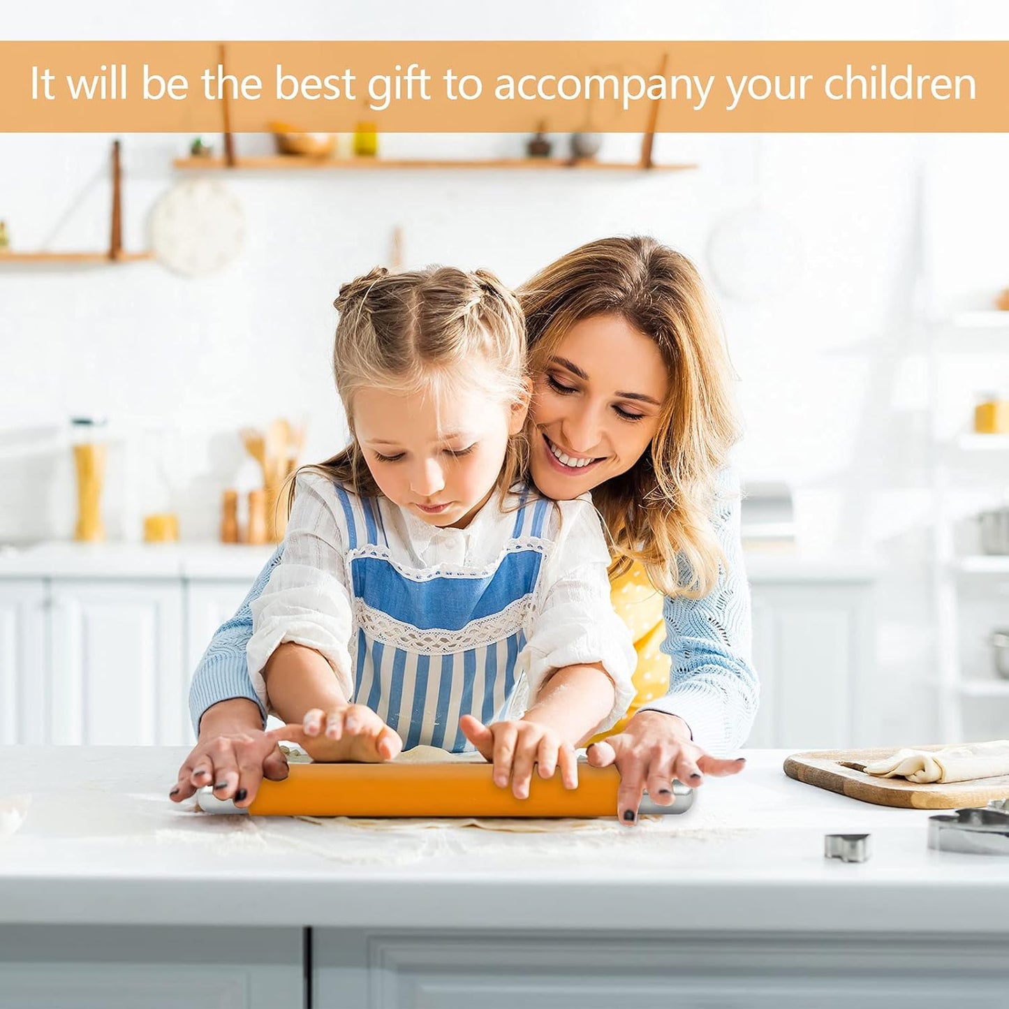 Rolling Pin Dough Roller for Baking with Thickened Non Stick Silicone Metal Handle Rolling Pin Stainless steel Fondant Roller Pin Cookie Pastry Kitchen Accessories 13.8 X 1.5 Inches