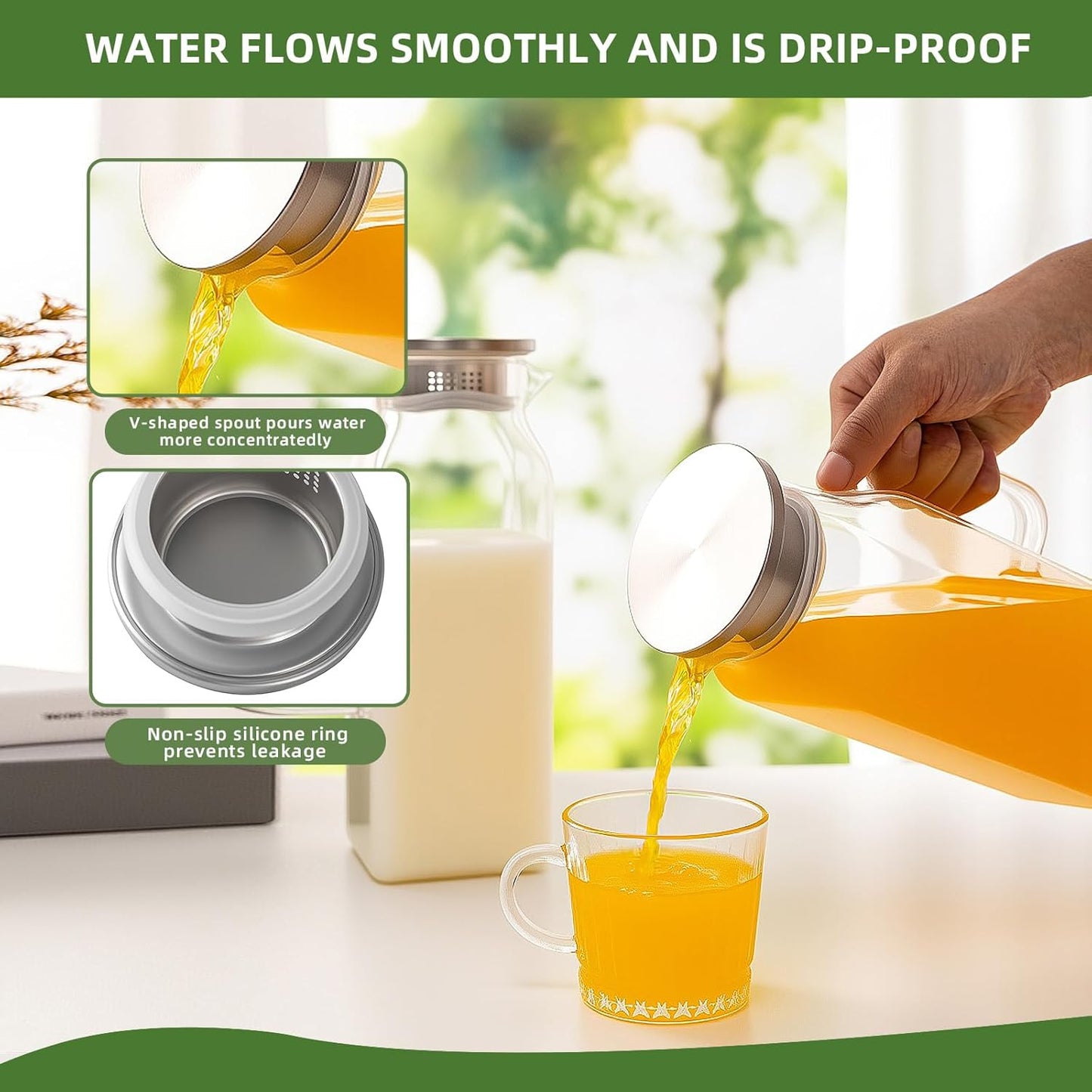 Glass Pitcher, 2 Pack 2L/68oz Glass Water Pitcher with Lid and Spout, Heat/Cold Resistant Borosilicate Glass Water Carafe for Coffee, Juice and Homemade Beverage (TG05)