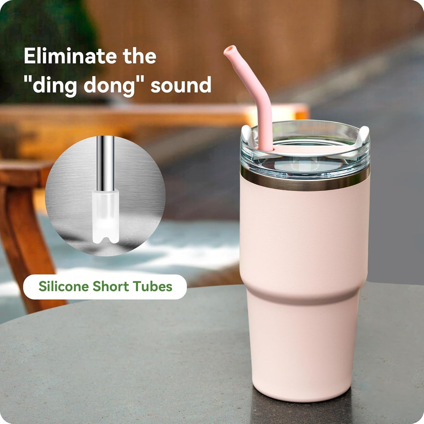 Snowfall 2 Pcs Replacement Metal Straws for Stanley 14 oz, 20 OZ Tumbler, Stainless Steel Straws with Silicone Tip for 20 OZ Tumbler, Straw Brush (Purplish Pink)