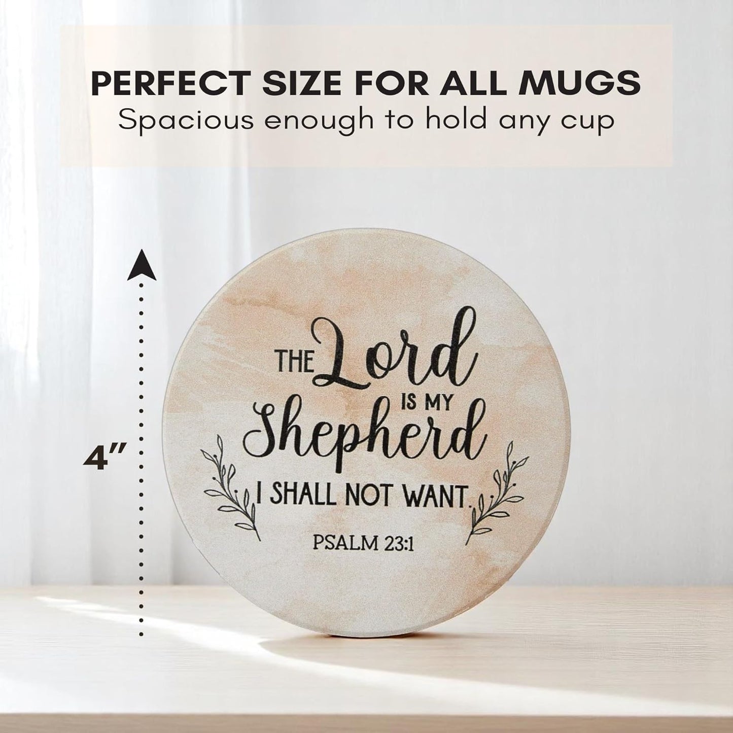 Absorbent Coaster Set of 6 with Holder, Drink Coasters for Coffee Table, Kitchen, Home Decor, Cute Ceramic Round Coasters, Alternative to Silicone, Cork or Glass Coaster (Blessed)