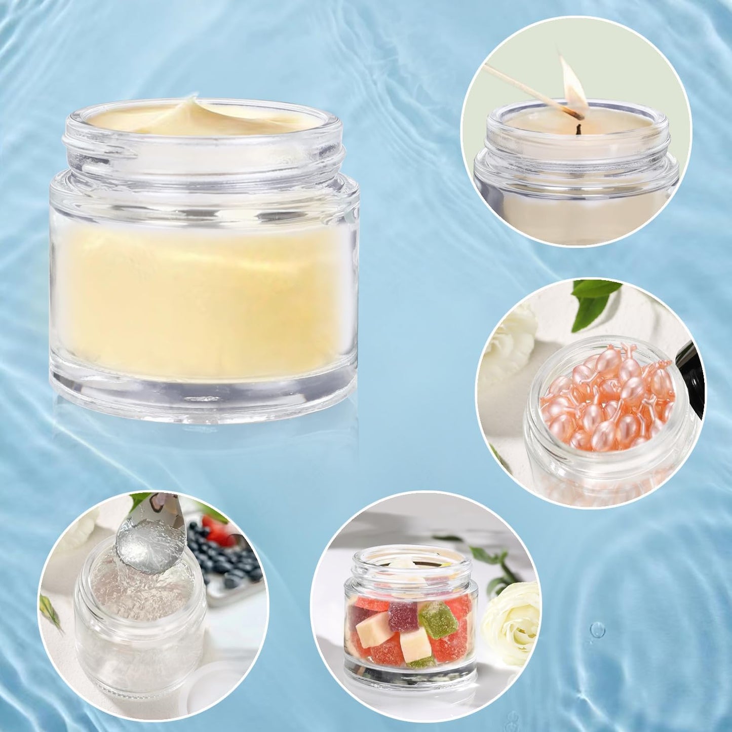 1 oz Glass Jars with Lids,3 Pack Clear Small Glass Cosmetic Jars with Lids,60 ml Empty Glass Makeup Containers for Sample, Cream, Lotion,Powder (1 OZ, Clear)