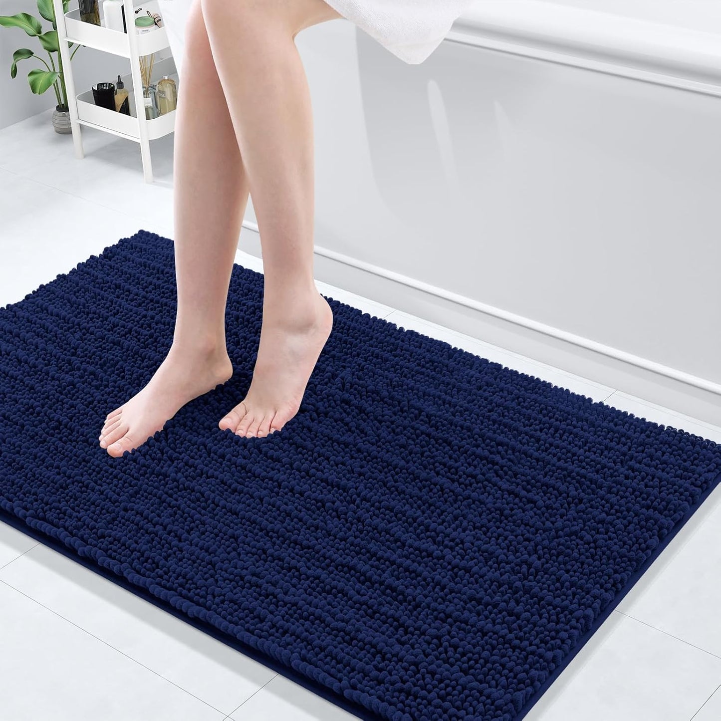 Arotive Luxury Chenille Bathroom Rug Mat, Extra Soft Thick Absorbent Shaggy Bath Rugs, Non-Slip Machine Wash Dry, Plush Bath Mats for Bathroom, Shower and Tub, 44x24, Navy