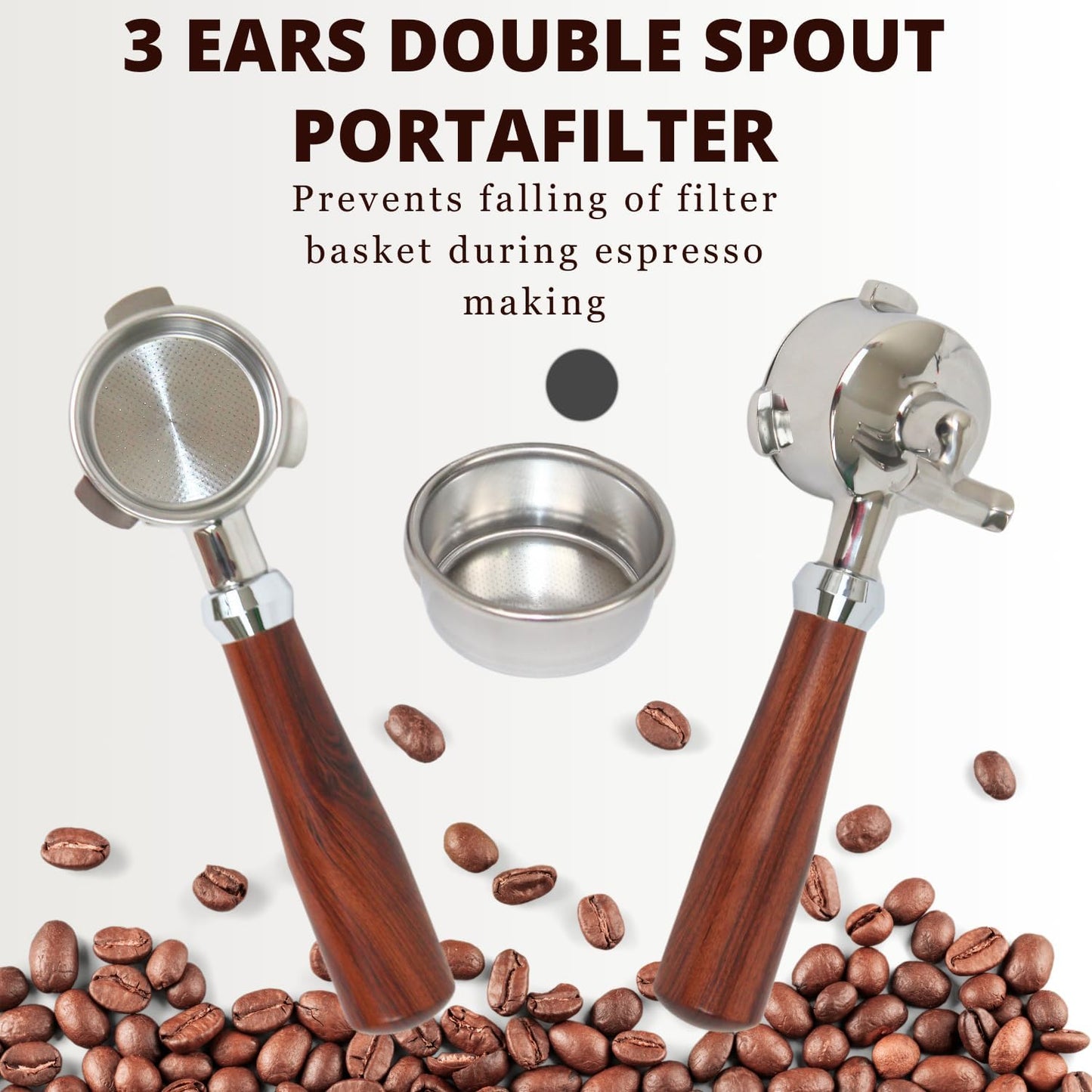 Espresso Portafilter 54mm Double Spout Compatible with Breville Bambino Plus (BES500) Infuser (BES840XL) 54mm Breville Barista Series- Wooden Handle - Stainless Steel Filter Basked Included