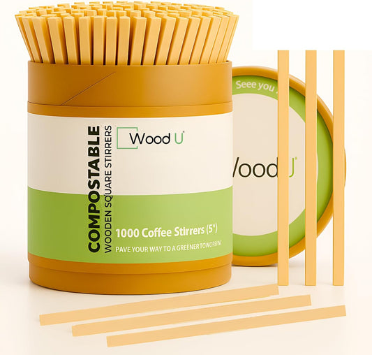 Wooden Coffee Stirrers - 5.5" 1000 pcs of Wooden Sticks - Square - End Coffee Mixer Stick
