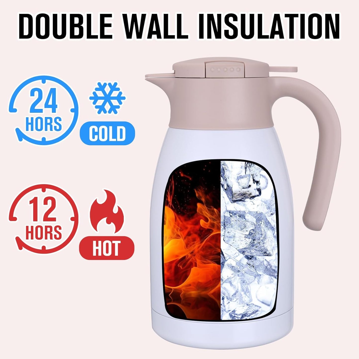 GiNT 50.7 Ounces Stainless Steel Thermal Coffee Carafe with Lid/Double Walled Vacuum Thermal Carafe / 12 Hour Heat Retention (White, 1.5L)