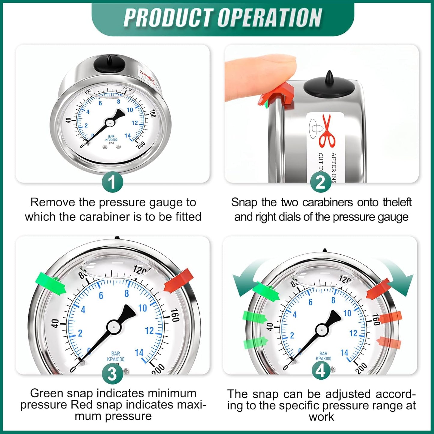 0-200psi Stainless Steel Glycerin Liquid Filled Pressure Gauge 1/4" NPT 2.5" Face Dial Center Back Mount, for Water, Oil and Air Pressure Testing (with Range Mark Pointer)