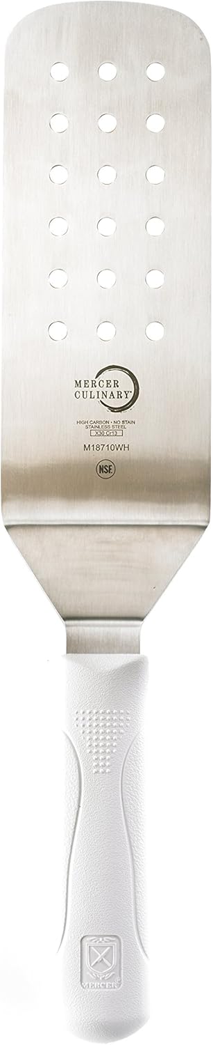 Mercer Culinary Millennia Perforated Turner, 8 Inch x 3 Inch Blade, White Handle