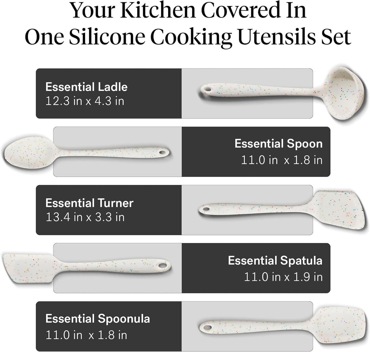 GIR: Get It Right 5-Piece All-Purpose Cooking Utensil Set - 11 in Party Confetti Color - Pharmaceutical-Grade Silicone Utensils - Heat-Resistant 425°F & Dishwasher-Friendly