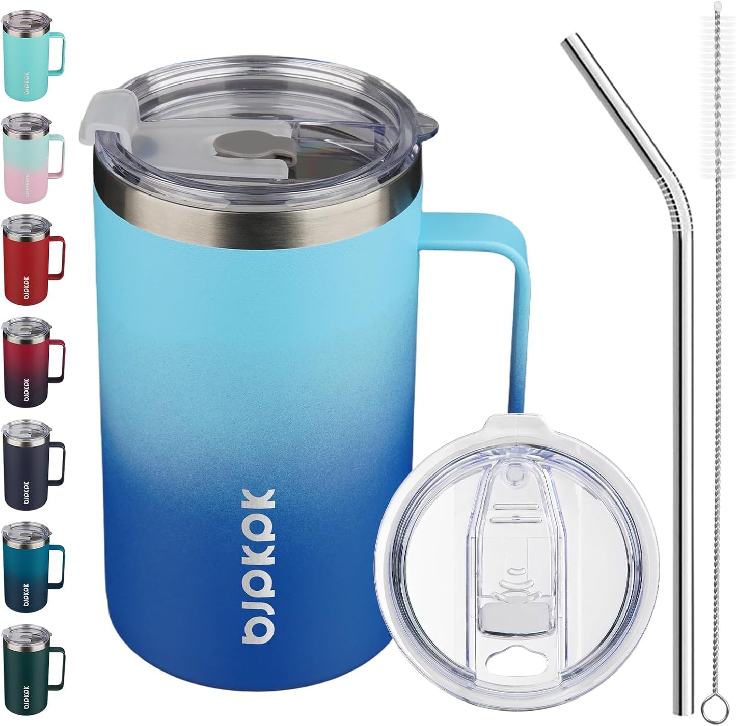 BJPKPK Insulated Coffee Mug with 2 Lids, 25oz Stainless Steel Insulated Tumbler with Handle, Double Wall Vacuum Coffee Cups, BPA Free Travel Mug for Coffee, Tea and Drinks, Sky