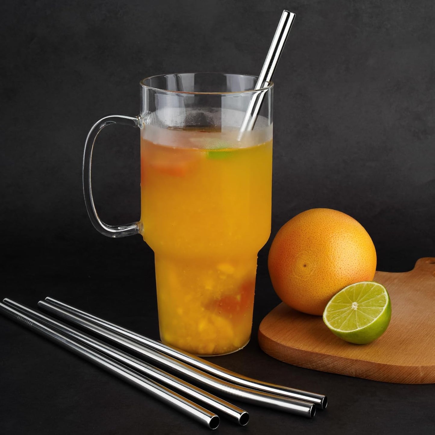 Tomorotec 30oz Straws, 11" Stainless Steel Straw 14PCS for 30oz Stanley Tumbler, 0.35"/9mm Diameter Sleek Metallic Finish- 7 Straight, 7 Bent Straws & 2 Brushes, Dishwasher Safe, 304 Food-Grade