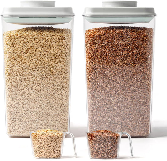 Cereal Containers Storage, 2 Pack Rice Holder, 4.22 Qt - 6 Lbs Food Storage Container Bin with Pop-up Lid for Rice Flour Sugar, Dry Food Holder for Kitchen Pantry Organization and Storage