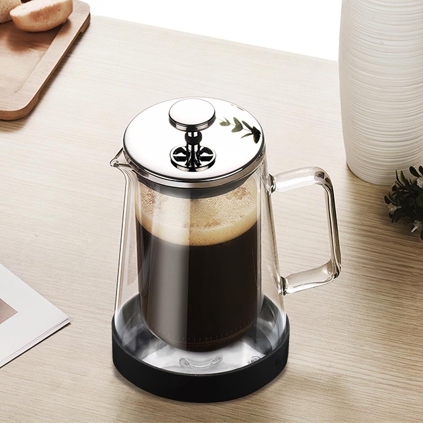 French Press Coffee Maker 34Oz - Double-Wall Insulated Borosilicate Glass - Ergonomic Handle - Coffee Gift - Tea & Coffee Press