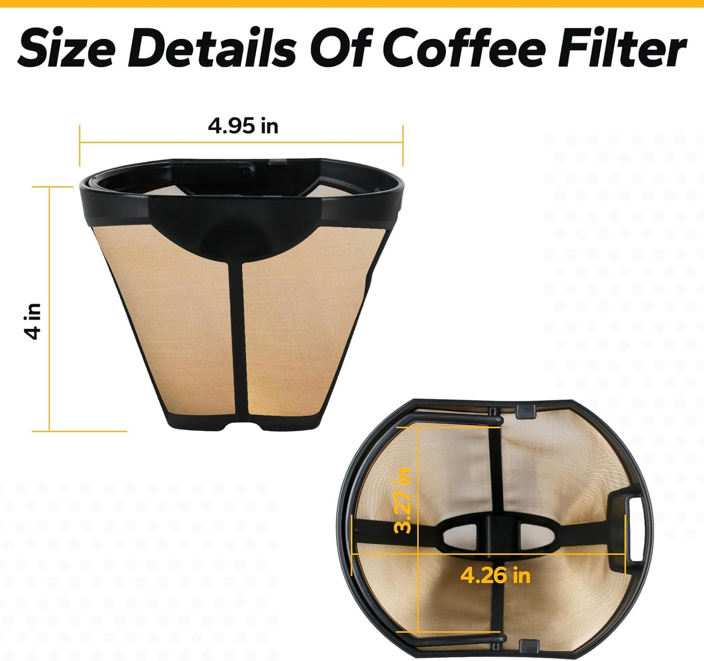 134KKW300 Coffee Permanent Filter Compatible with Ninja Coffee Filter, for CFP Dual Brew Coffee Maker Models CFP201 CFP250A CFP300 CFP301 CFP305 CFP307 Reusable Gold Tone Coffee Filter Basket