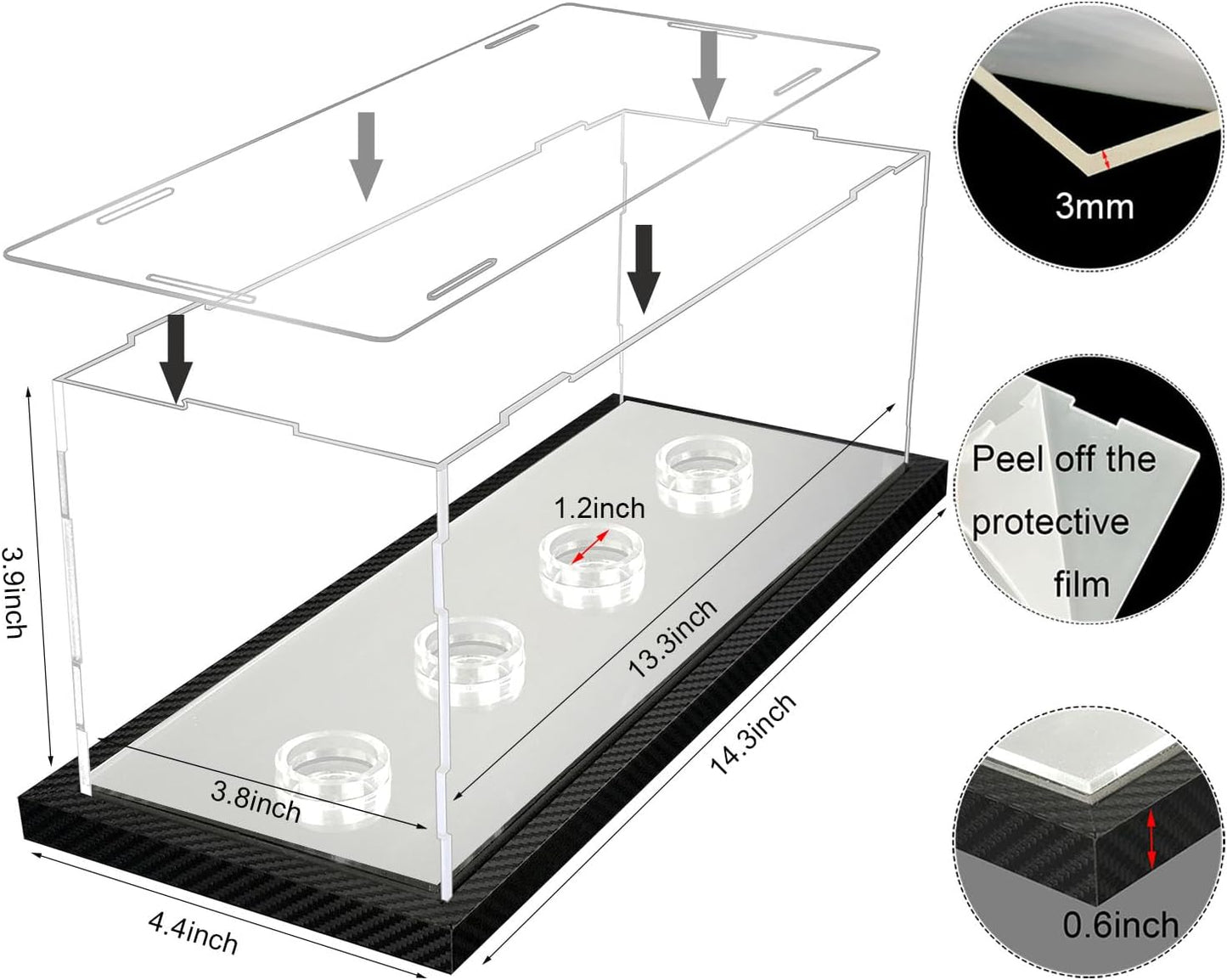 Hockey Puck Display Case for 4 Pack in one, Arcylic Puck Display Holder Stand UV Protected Dustproof Clear Display Cube Free Standing Display Cases with Carbon Fiber Skin Base and Mirror Base