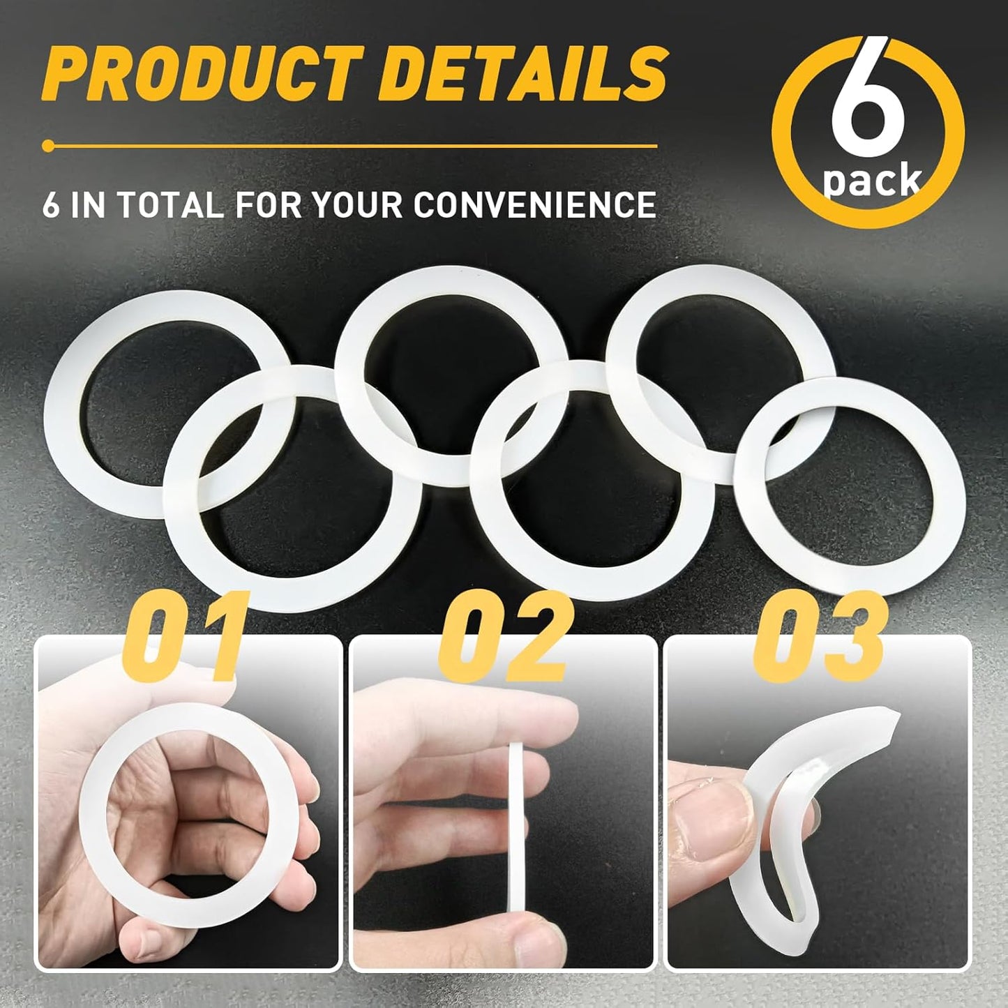6 Pcs Gasket Seal Rings for Bialetti Moka Express Dama 6 Cups - Spare Food Grade Silicone Sealing Rings for Aluminium Stovetop Coffee Maker Pots (Better Than Rubber)