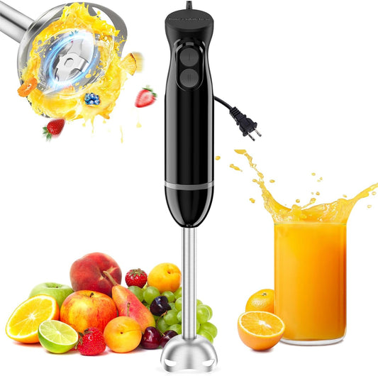 Bonsenkitchen Hand Blender, Immersion Blender with 2 Mixing Speed, Electric Handheld Mixer Portable Stick Mixer with Stainless Steel Blades for Soup, Smoothie, Puree, Baby Food