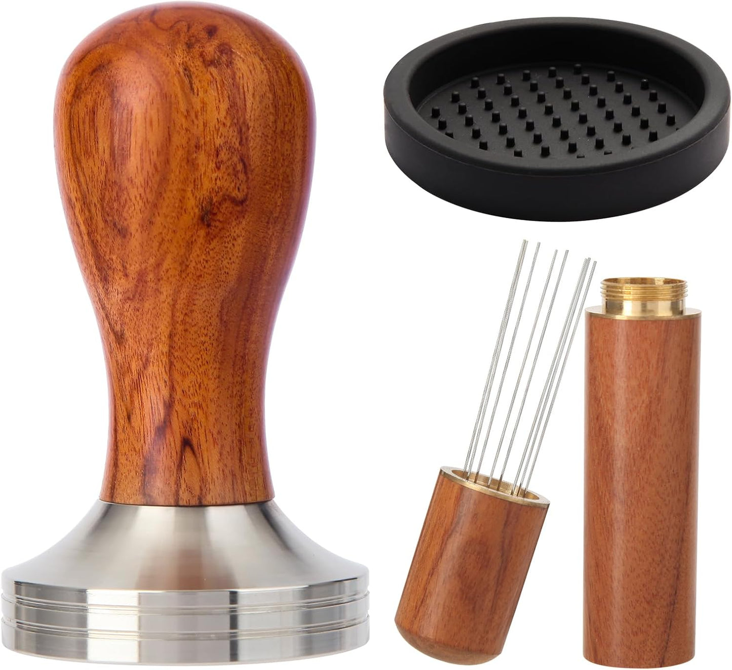 53mm Espresso Tamper Kit, Hard Wood Espresso Tamper Tool & Powder Press Pad & 8-Needles Espresso Stirrers For 53 mm Portafilter