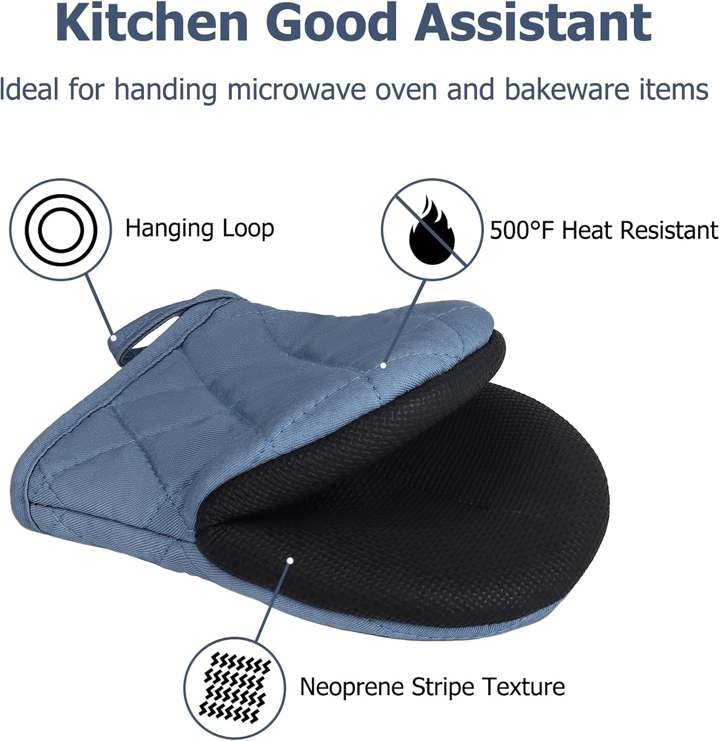 Oven Mitts and Pot Holders Set, Pack of 4, Heat Resistant Silicone Kitchen Mini Oven Mittens for 500 Degrees, Mini Oven Gloves and Hot Pads for Baking Grilling Barbecue Microwave Machine Washable