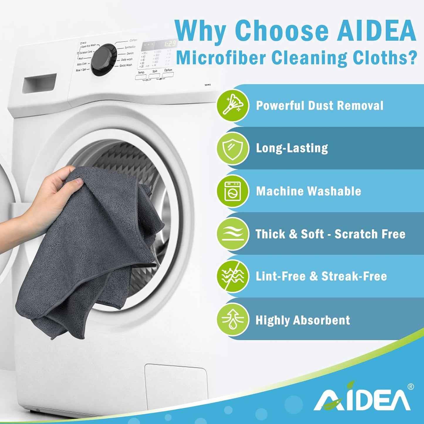 AIDEA Microfiber Cleaning Cloth-50PK, Soft Microfiber Towels for Cars, Absorbent Cleaning Rags, Lint-Free Streak-Free Wash Cloths for House, Kitchen, Window(12in.x12in), Grey