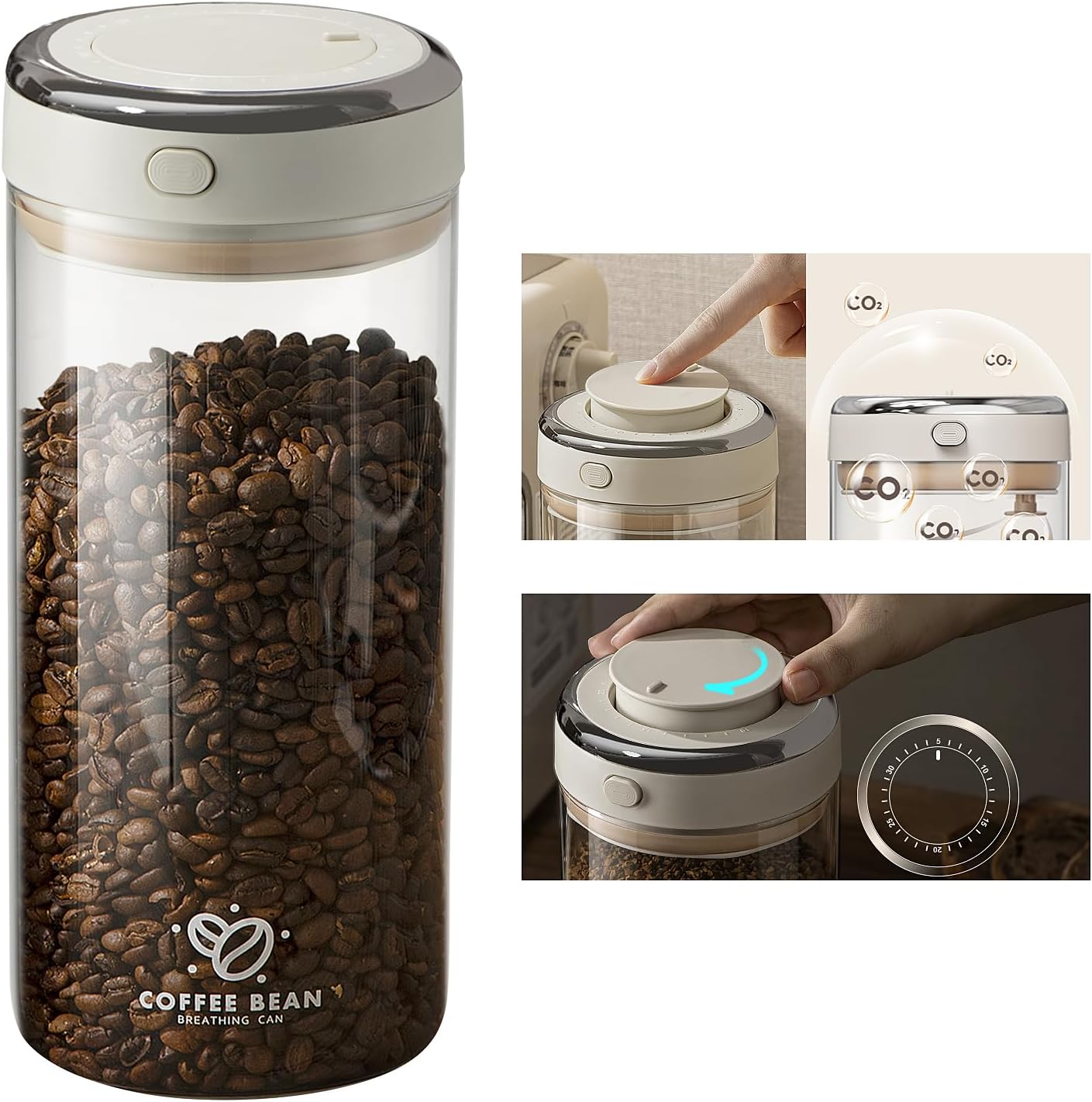 Coffee Canister with Premium Glass - Airtight Coffee Container with One-Way CO2 Valve and Freshness Tracker, Perfect for Coffee Bean Storage,57oz Large Capacity