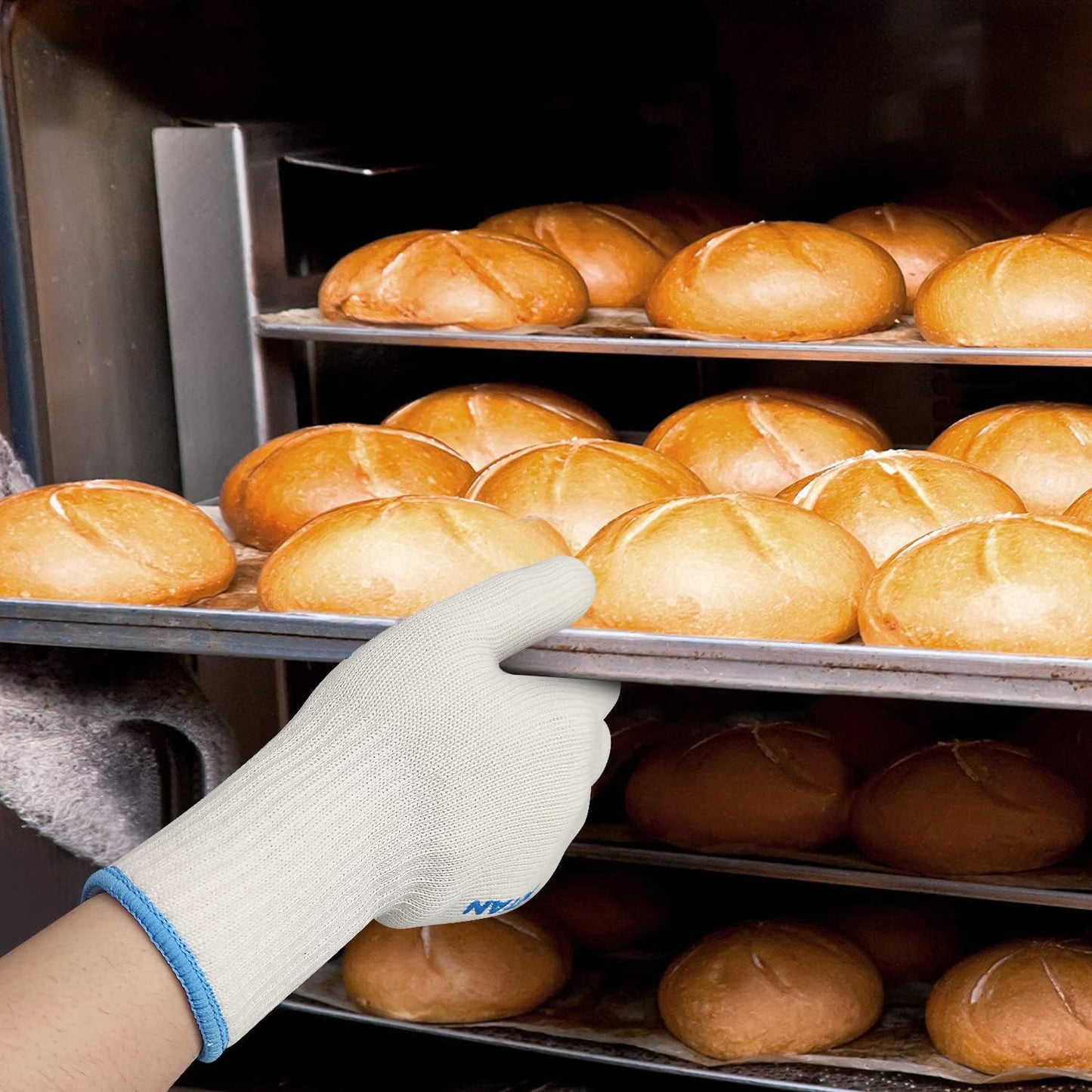 DEYAN Heat Resistant Oven Gloves 932°F | Silicone Non-Slip Mitts with Fingers | Flexible for Baking, BBQ, Grilling | Machine Washable (White, 1 Pair)