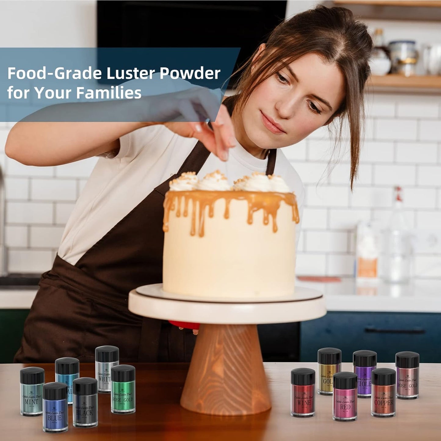 Edible Glitter Set - Luster Dust Edible Set 12 Metallic Colors - Food Grade Coloring Glitter Shimmer Dust Powder, Dusting Powder for Cake Decorating, Baking, Drinks, Fondant, Candy, Cookie - 5g Each