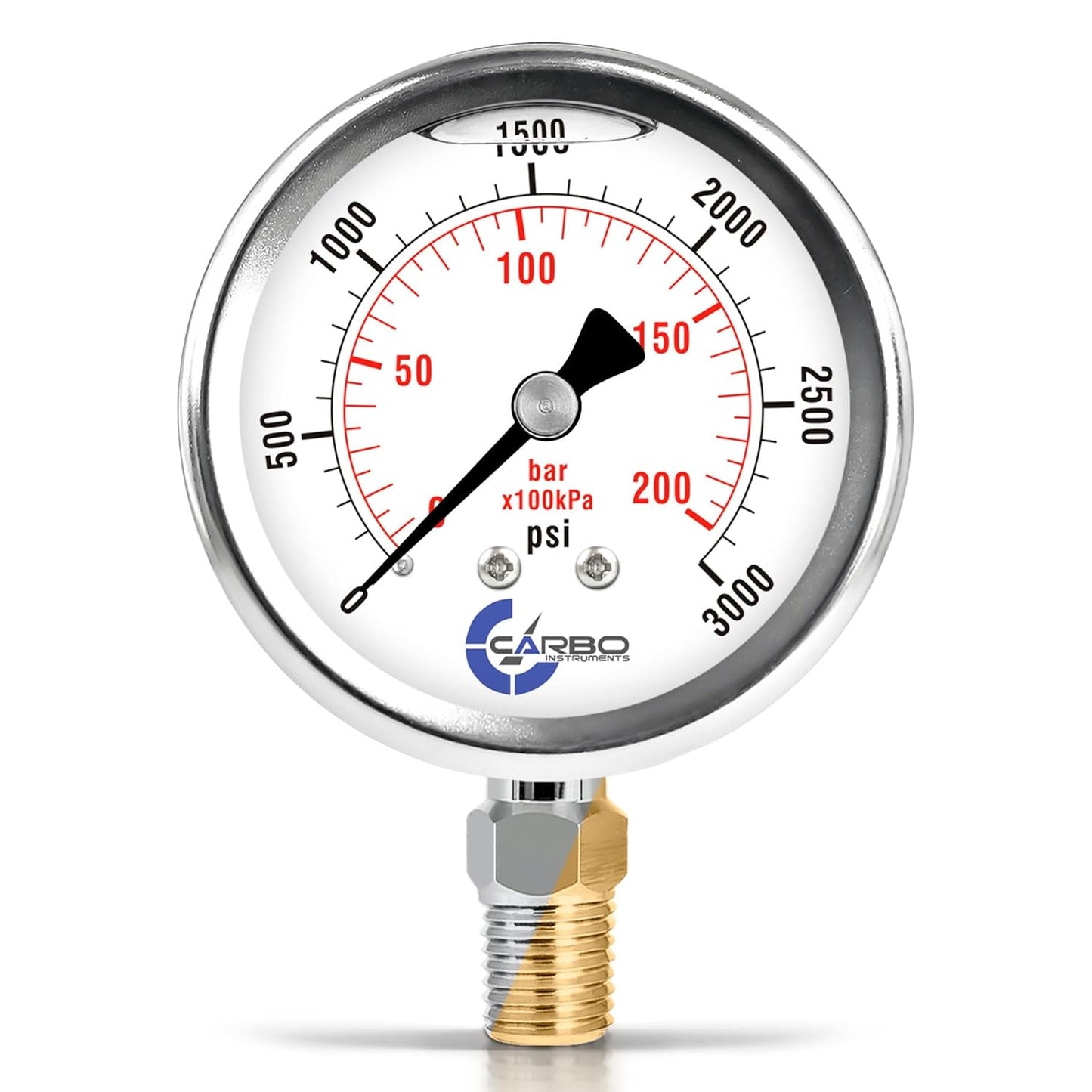 Stainless Steel Pressure Gauge Dual Display (0-3000 psi/kPa) - 2 1-2" Glycerine Liquid Filled Water Air Oil Gas Gauge with Polycarbonate Lens & Brass Connection -1/4" NPT Lower Mount