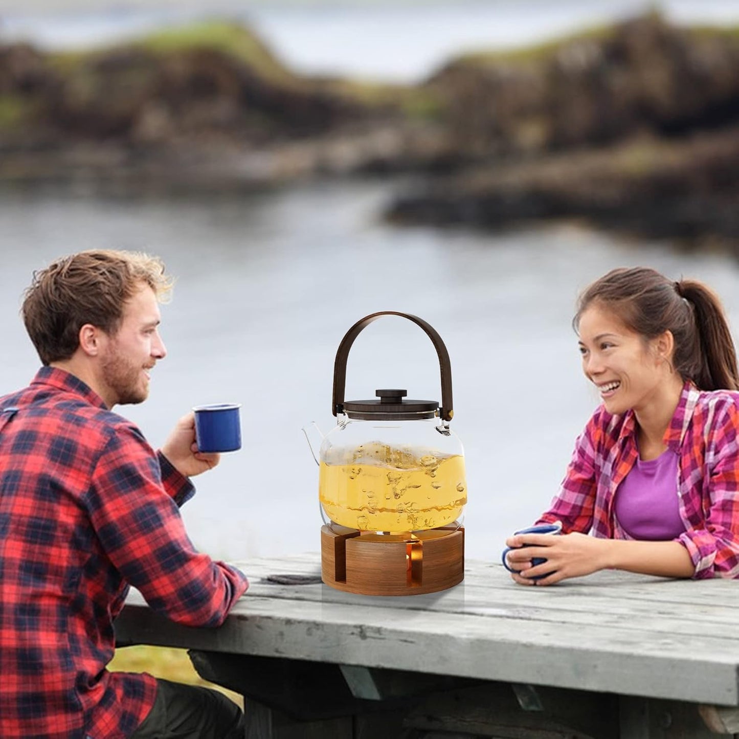 Teapot and Food Warmer - Portable Food Warmer for Camping and Traveling - Buffet Server and Warmer - Candle Food and Teapot Warmer - Acacia, 6.25" (Pattern 1)