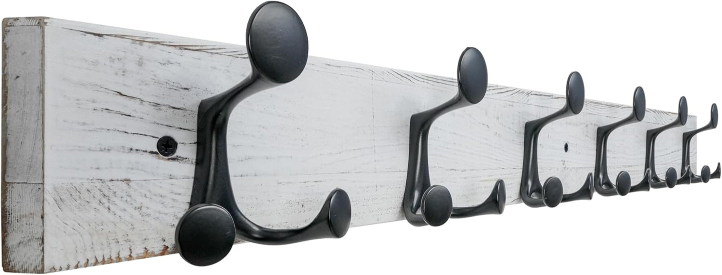SKOLOO 36-Inch Wood Coat Rack Wall Mount with 6 Triple Hooks - Ideal for Family Entrances, Classrooms, and Pet Supplies Storage - Perfect Coat Hooks for Wall,Distressed White Wash