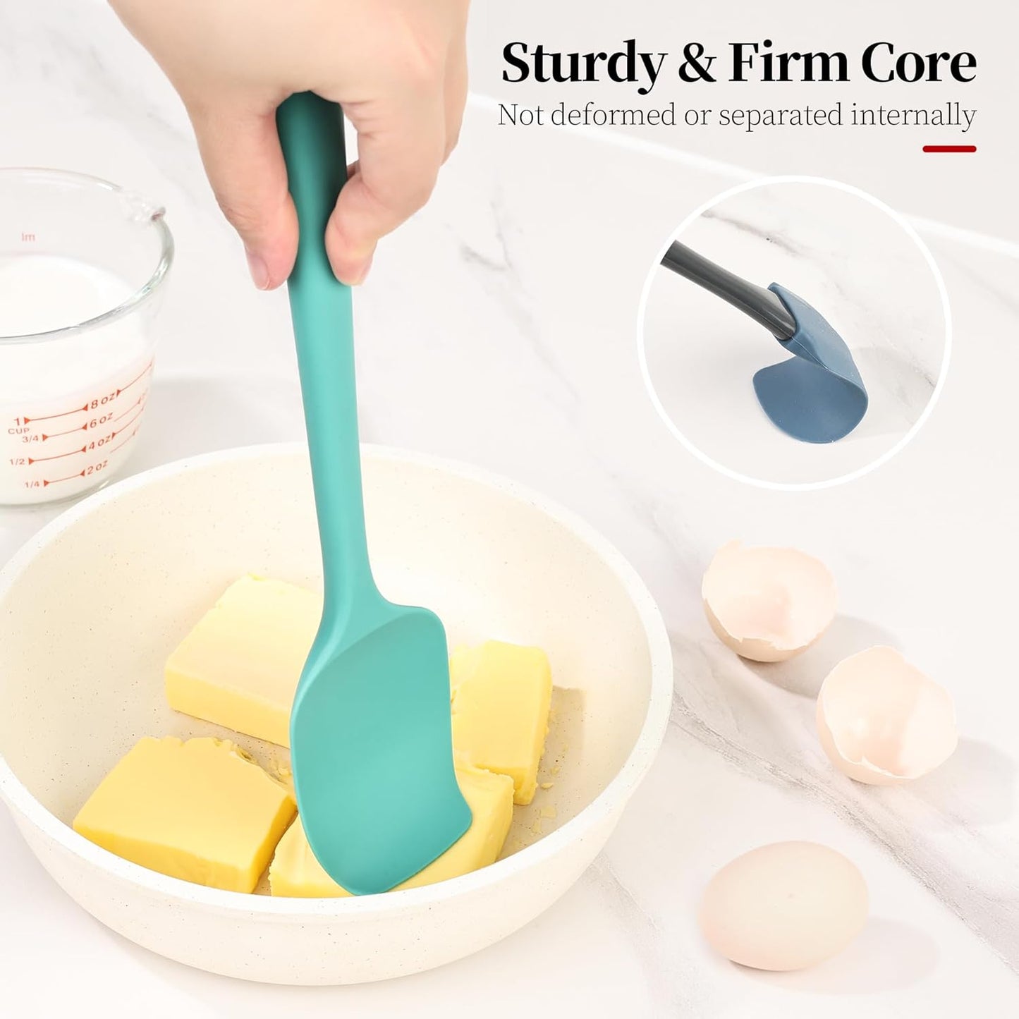 600ºF Heat Resistant Spatula, 11.34 inch High Heat Food Safe Semless Kitchen Silicone Spoon Spoonula Scraper for Cooking Baking Mixing Scraping Stirring Nonstick Cookware Pan Bowl (Aqua Sky)