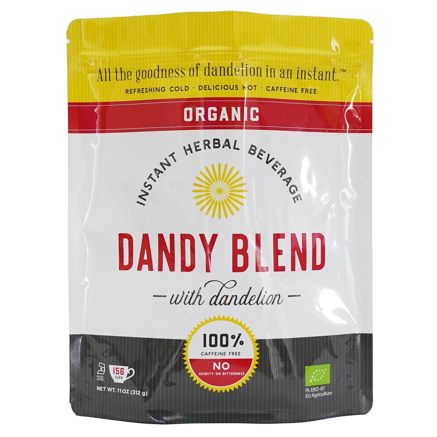 156 Cup Bag of Certified Organic Dandy Blend Instant Herbal Beverage with Dandelion, 11 oz. (312g) Bag
