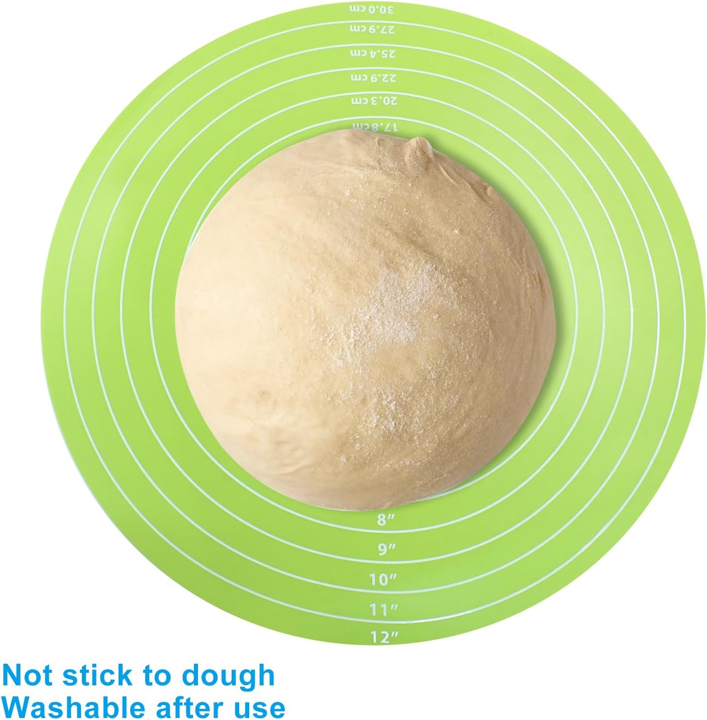 Hitefu 12 Inch Round Silicone Cake Mat, Silicone Baking Mat with Measurement for Cake Turntable & Rolling Dough (Green)