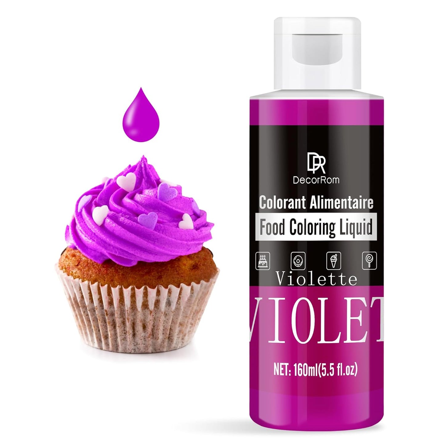 Food Coloring - Vibrant Liquid Icing Food Coloring Set for Baking, Cake Decorating, Easter Egg, Airbrush - Tasteless Food Color Dye for Fondant, Slime, DIY Crafts - 5.5 Fl.oz / 160ml Each (Violet)
