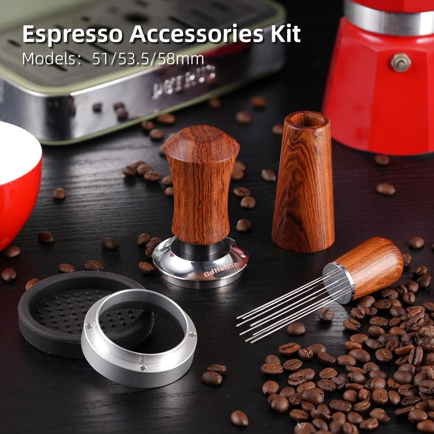 53.5mm Espresso Accessories Kit,Spring Loaded Calibrated Espresso Tamper,Wdt Tool Espresso & Dosing Funnel Set,Coffee Tamper Espresso Machine Accessories For 53.5 mm Portafilter Barista Tools