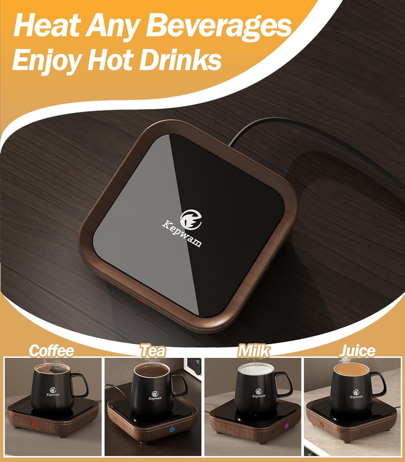 Coffee Mug Warmer & Kepwam Mug Set, Excellent Heating & Highest Temp Setting & Light Indicator, Coffee Warmer for Desk 6H Auto Shut Off, Cup Warmer Plate for Beverage, Gifts for Dads, Fathers