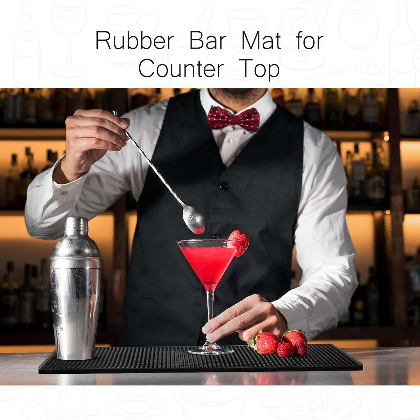 Tioncy 6 Pcs Bar Mat for Countertop 6 x 12 Inch, 18 x 12 Inch, 24 x 12 Inch Non Slip Rubber Mat Service Spill Cocktail Bartending Coffee Bar Mats for Hot Dishes Restaurants Barbershop Hot Pads, Black