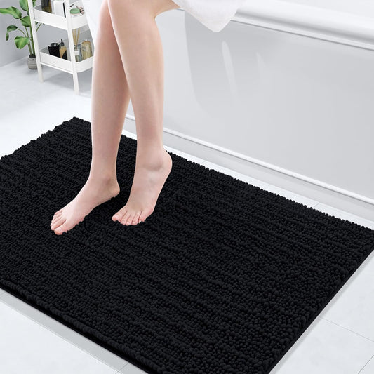 Arotive Luxury Chenille Bathroom Rug Mat, Extra Soft Thick Absorbent Shaggy Bath Rugs, Non-Slip Machine Wash Dry, Plush Bath Mats for Bathroom, Shower and Tub, 45x27, Black