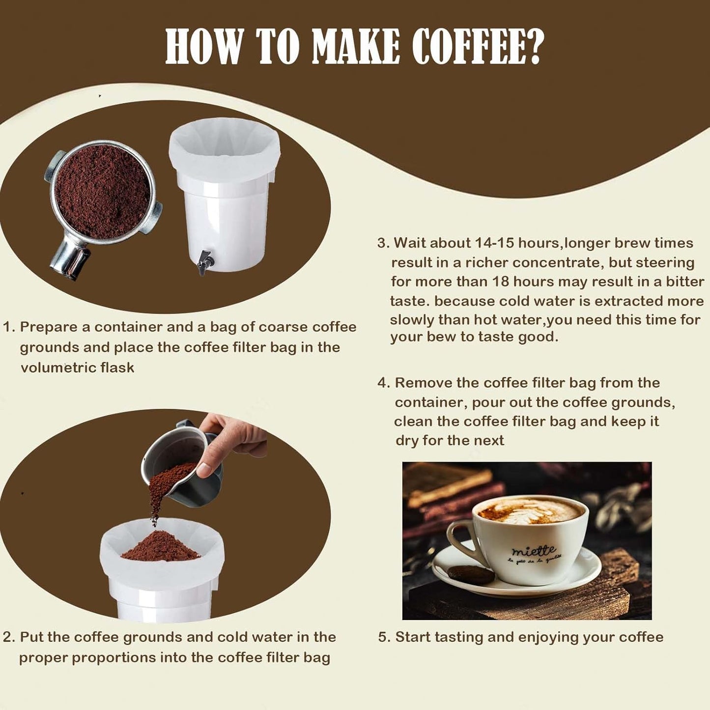 50 Pcs Commercial Cold Brew Coffee Filters, 20" x 20" Brew Bags For Commercial Cold Brew Coffee Makers and 5 Gallon Buckets, Disposable Coffee Filter Bags with Drawstring for Brew Up to 5 lbs Coffee