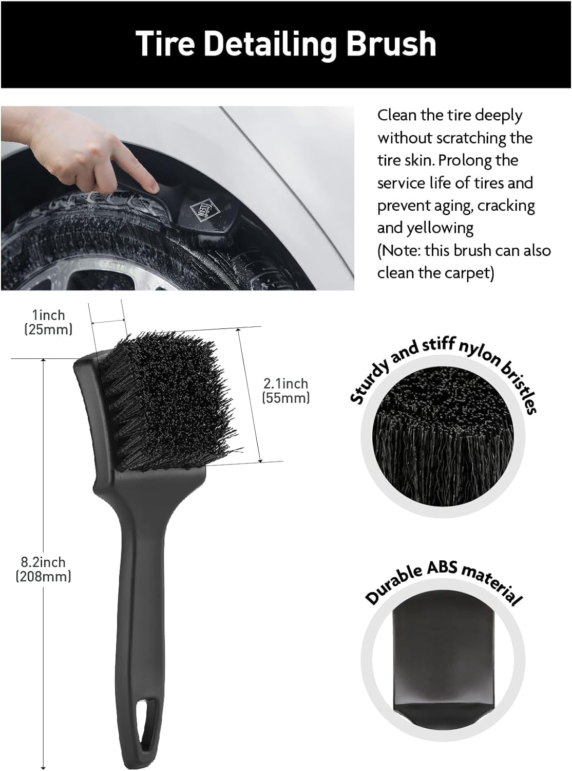 Fantasticlean 6PCS Car Wheel Cleaning Pro Kit, Tire Brush, Soft-bristled Rim Brush, Microfiber Bendable Brush, Double-Ended Detailing Brush, and Detailing Pads, Scratch-Free & Multipurpose