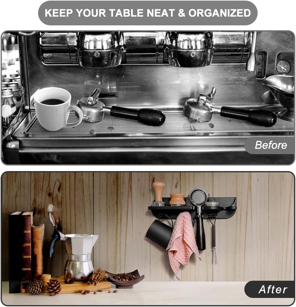 Espresso Tamper Holder Station Laelr Wall Mounted Coffee Station Organizer Coffee Distributor & Tamper 54mm/2.1'' Portafilter Storage Wall Shelf Espresso Accessories Organizer Rack for Bar Home Office