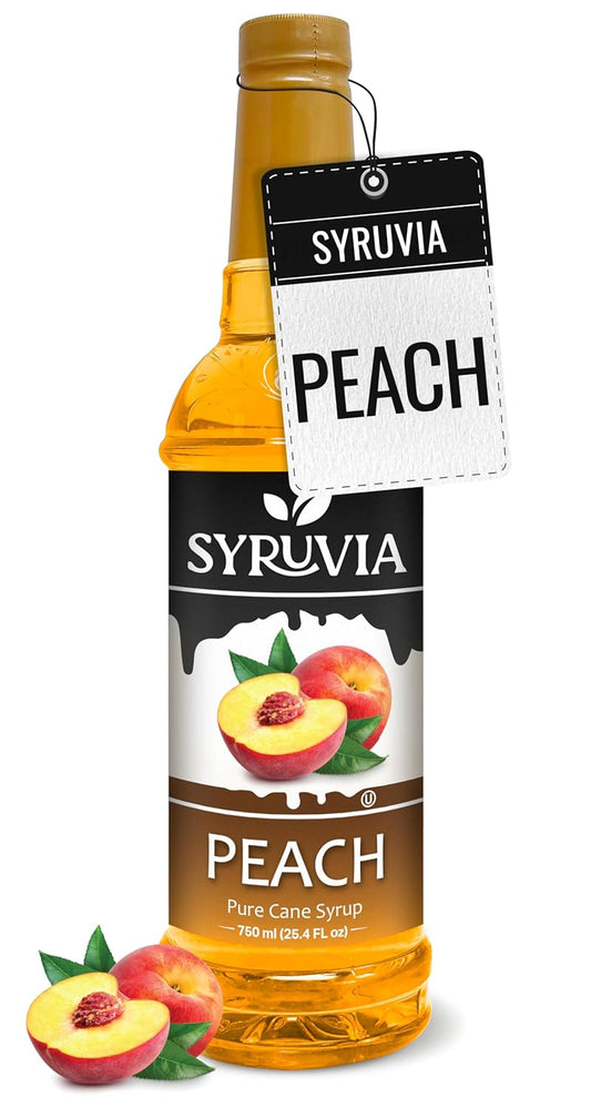 Syruvia Peach Syrup for Drinks 25.4 Ounces Peach Flavoring Syrup - Kosher, Gluten-Free, Ideal for Elevating Your Beverage Adventures
