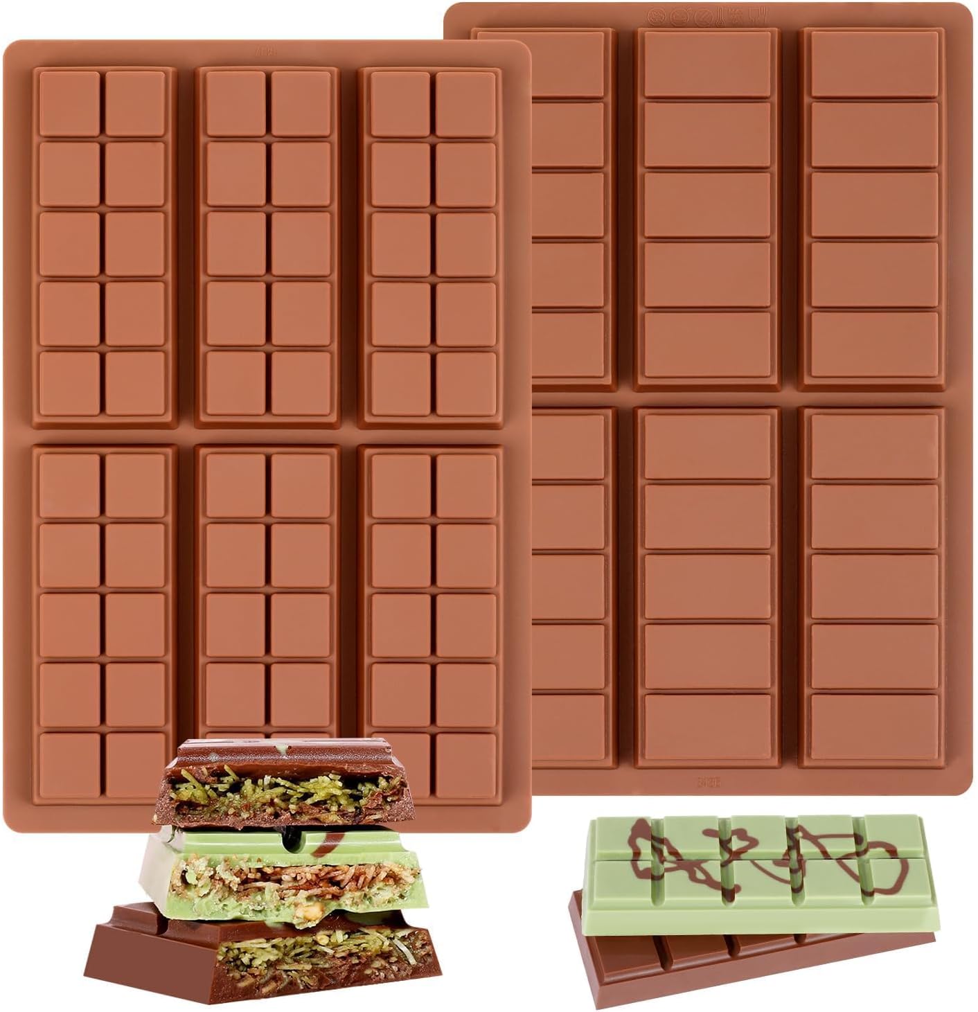 Chocolate Bar Mold - Non-Stick Silicone Chocolate Molds, Food Grade Dubai Deep Chocolate Bar Mold for Milk Pistachio - Set of 2