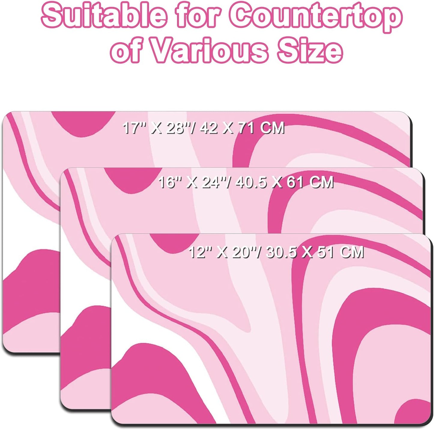 Coffee Bar Mat for Countertop, 17" X 28” Super Absorbent Dish Drying Mat, Large Kitchen Counter Mats Fits Under Coffee Maker, Non-slip Espresso Machine Pad, Pink Abstract