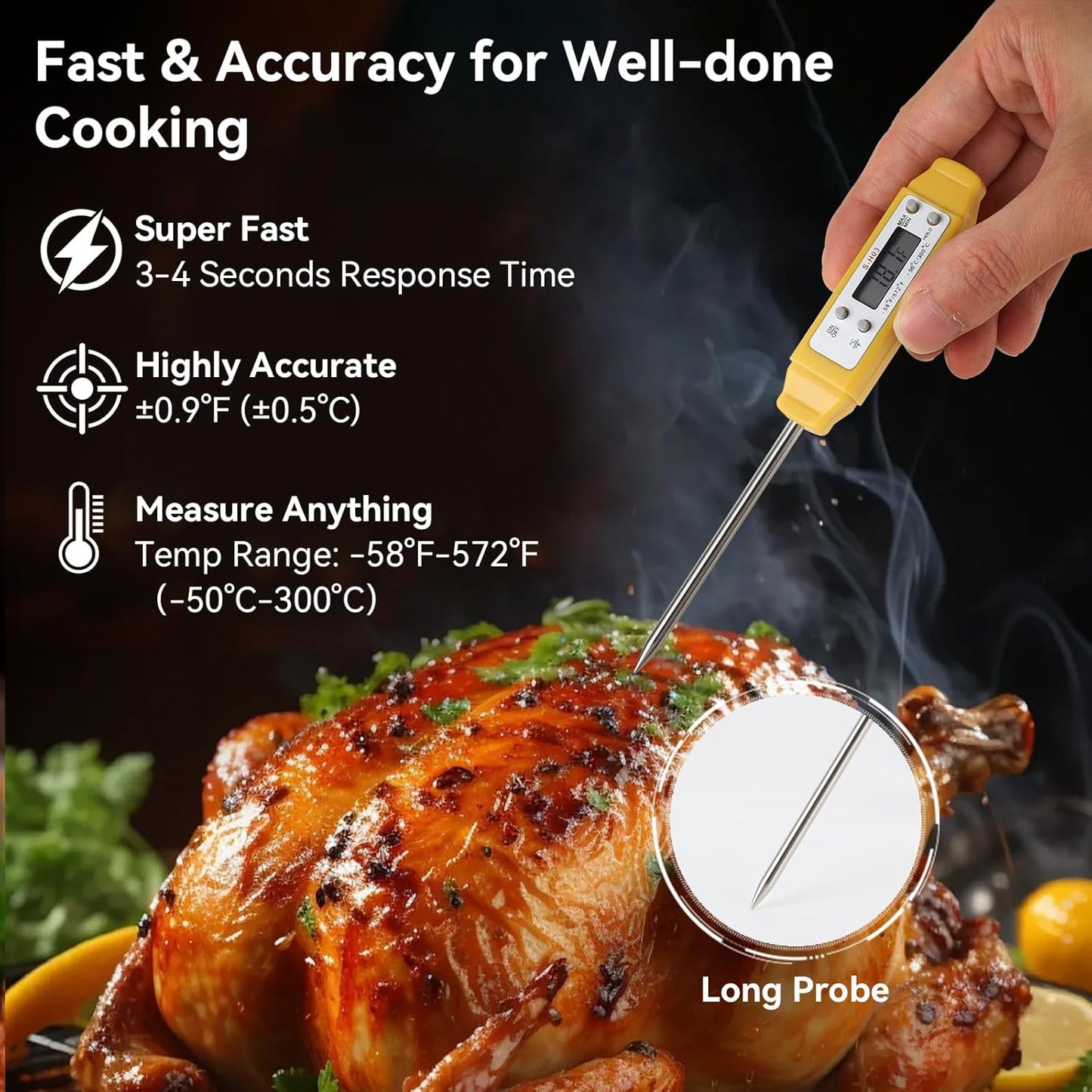 Akozon Digital Food Thermometer Automatic Calibration Pen High Accuracy Electronic Pocket Thermometer Yellow Home and Family Appliance and Decor
