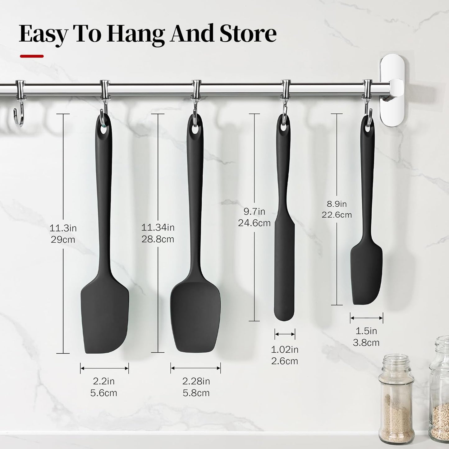 600ºF Heat Resistant Spatulas, High Heat Food Safe Semless Kitchen Silicone Scraper Set for Cooking Baking Mixing Scraping Stirring Nonstick Cookware Pan Bowl (4Pcs,Black)