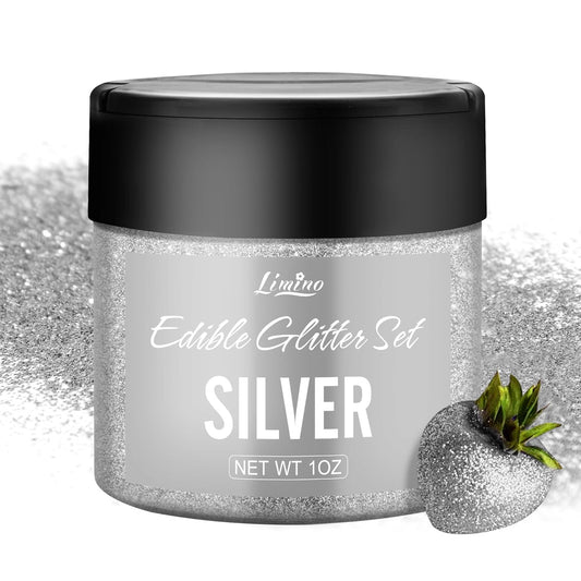Edible Glitter - 30g Edible Luster Dust Metallic Food Grade Coloring Glitter for Drinks, Baking, Cake Decorating - Edible Dust Powder Shimmer Sprinkle Powder for Icing, Wine, Chocolate, Candy (Silver)